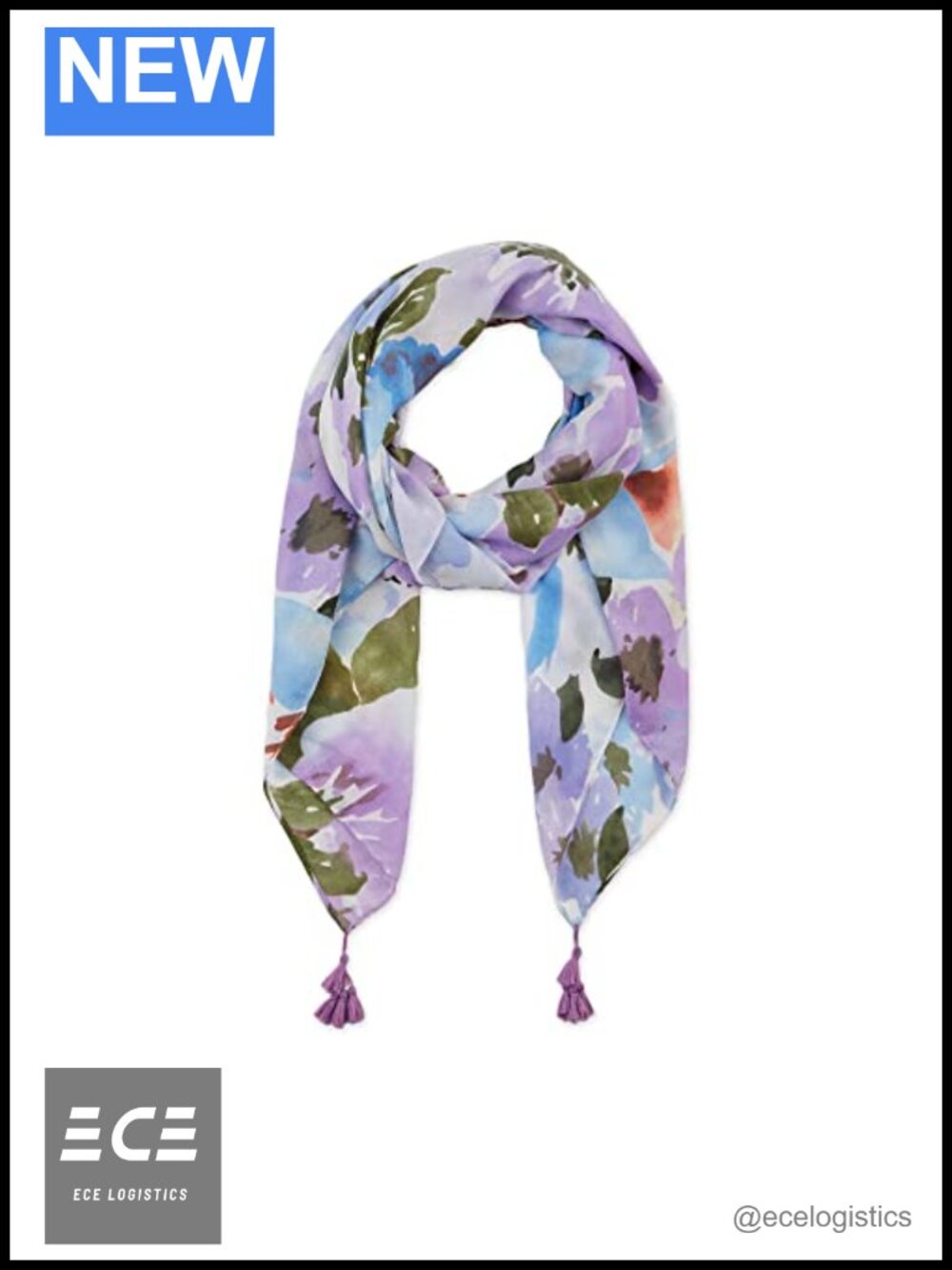 Lightweight Floral Fashion Scarf with Tassels 72x34 Polyester